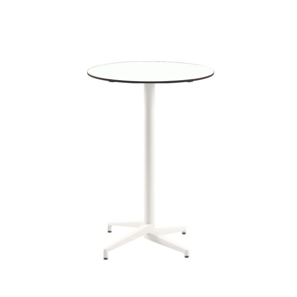 Compact Paslanmaz Bistro Bahçe Bar Masası - Yuvarlak Beyaz Laminat Üst, Dış Mekan İçin Dayanıklı, 77 cm Çap
