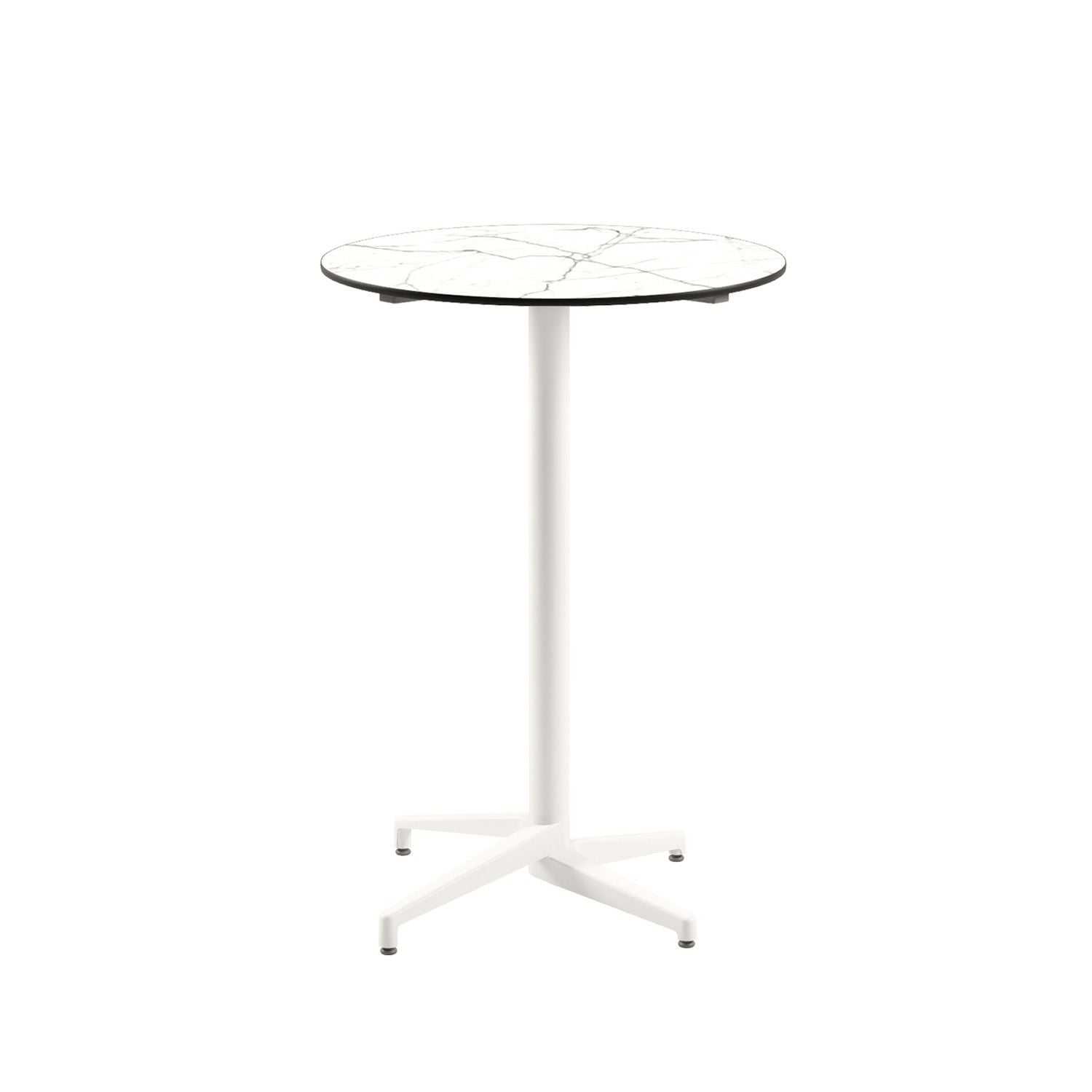 Compact Paslanmaz Bistro Mutfak Bar Masası - Beyaz Mermer Desenli Laminat Üst, 77 cm Yuvarlak, Dış Mekan Bahçe, Havuz Kenarı, Otel, Restoran, Teras, Balkon & İç Mekan Kullanımı