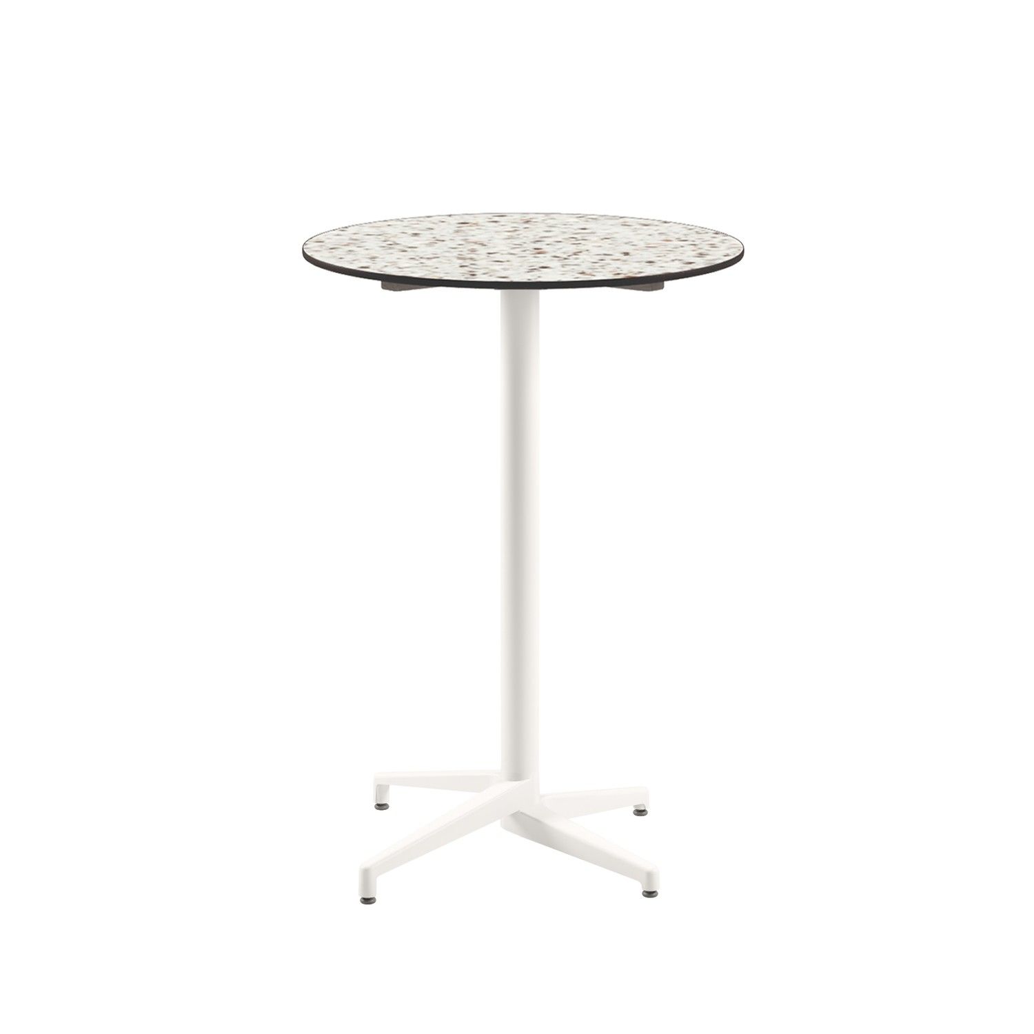 Compact Paslanmaz Yuvarlak Bar Masası - Terrazzo Mermer Desenli Üst Tabla, Dış Mekan ve İç Mekan Kullanımı için Şık ve Dayanıklı Tasarım - 77 cm Çap, Beyaz Ayaklı