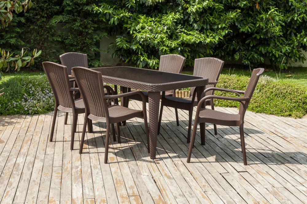 Wenge 6 Kişilik 90x150 Plastik Rattan Bahçe Masa Takımı