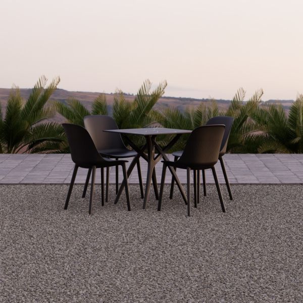 Siyah Mermer Compact Bahçe Masa Sandalye Takımı 4 Kişilik