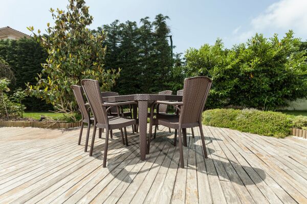 Wenge 6 Kişilik 90x150 Plastik Rattan Bahçe Masa Takımı