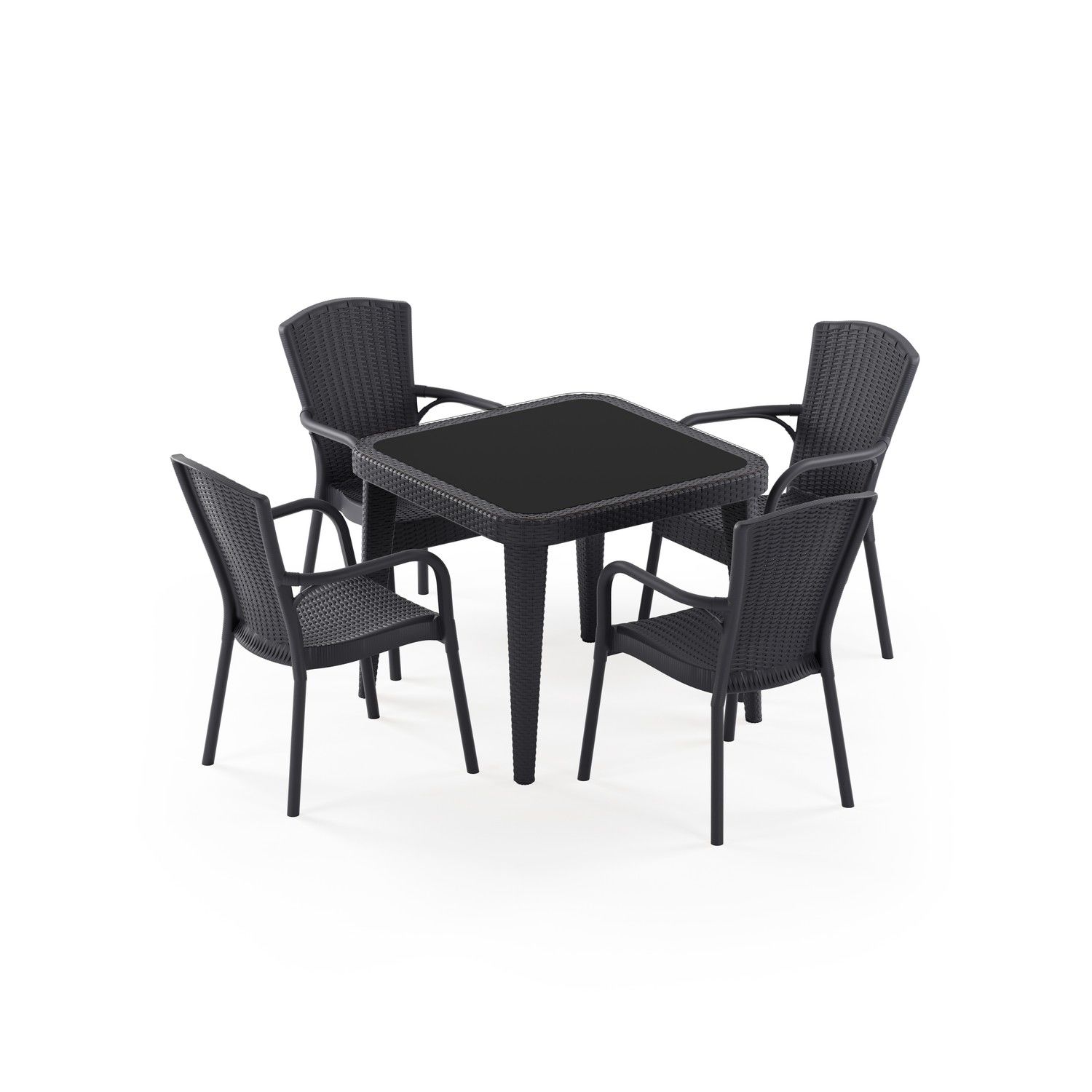 Antrasit 4 Kişilik Dış Mekan Bahçe Masa Sandalye 90x90