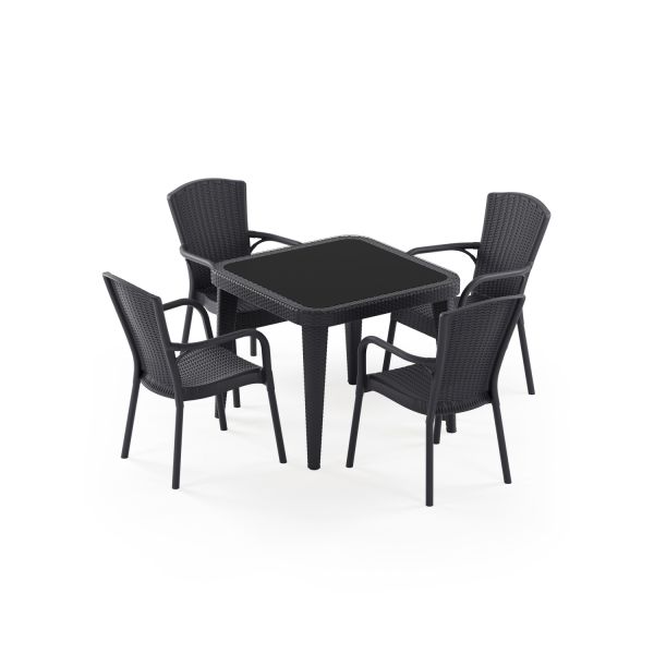 Antrasit 4 Kişilik Dış Mekan Bahçe Masa Sandalye 90x90