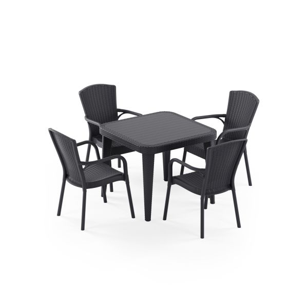 Antrasit 4 Kişilik Dış Mekan Bahçe Masa Sandalye 90x90