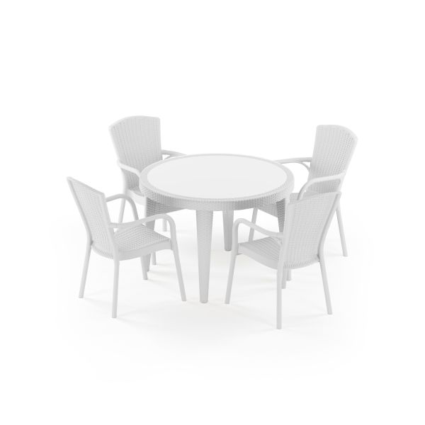 Beyaz Rattan Bahçe Masa Sandalye Takımı 4 Kişilik 110 cm
