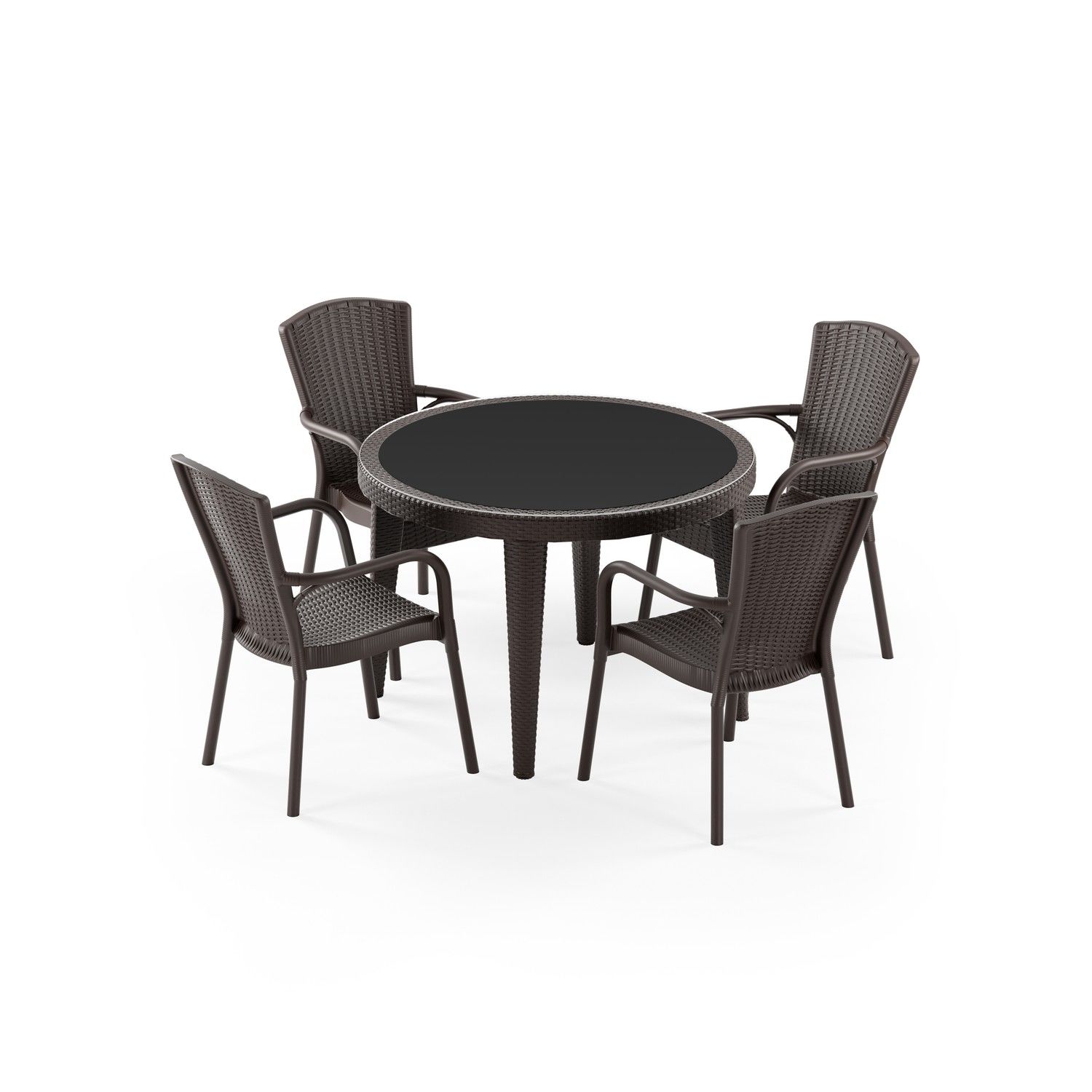 Venge Rattan Bahçe Masa Sandalye Takımı 4 Kişilik 110 cm