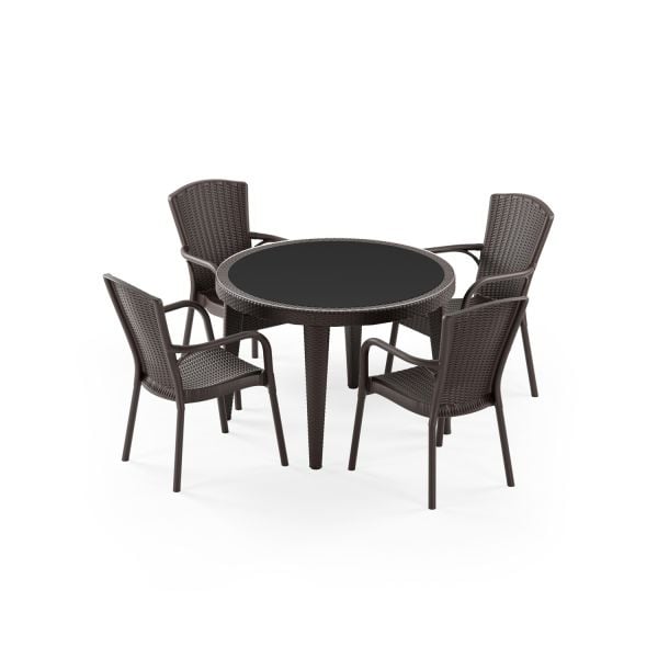 Venge Rattan Bahçe Masa Sandalye Takımı 4 Kişilik 110 cm