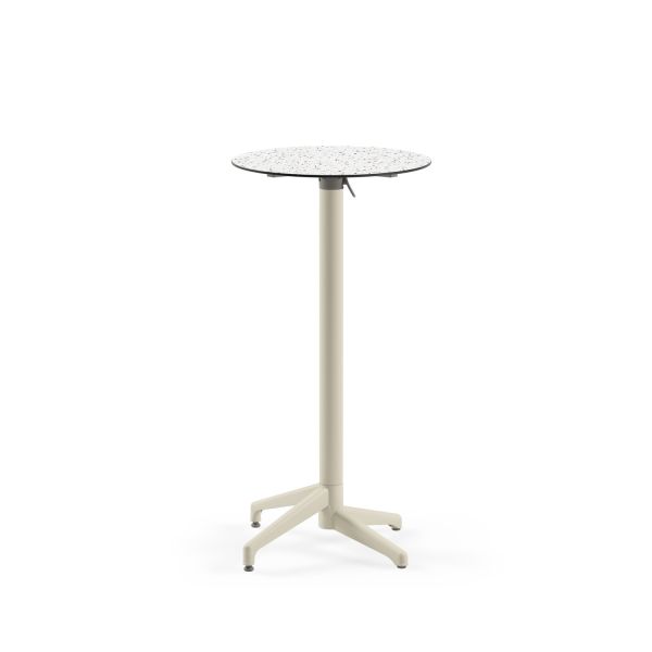 Compact Paslanmaz Katlanır Bar Masası – 60 cm Yuvarlak, Terrazzo Mermer Desenli Laminat Üst, Dış Mekan & İç Mekan Kullanımı