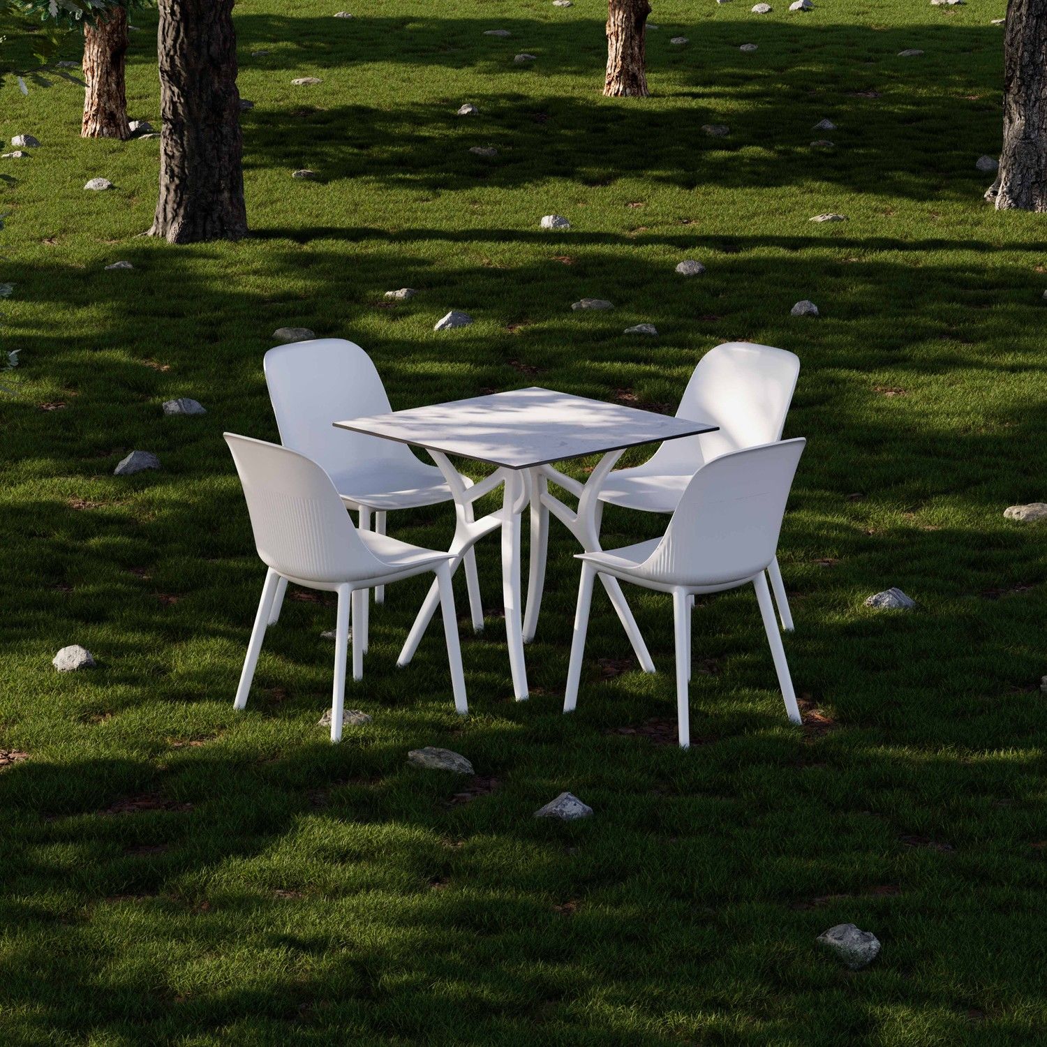 Beyaz Compact 77x77 Bahçe Masa Sandalye Takımı 4 Kişi