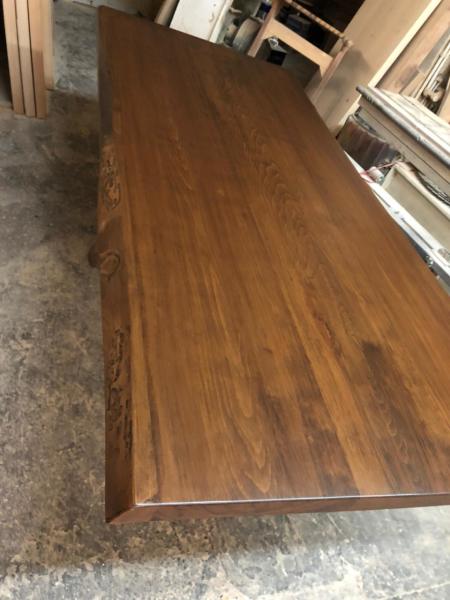Doğal Yemek Odası Salonu Kütük Masa Üstü İmalatı - 200x90 cm Kayın Ağacından, Ceviz Rengi, 5 cm Kalınlık