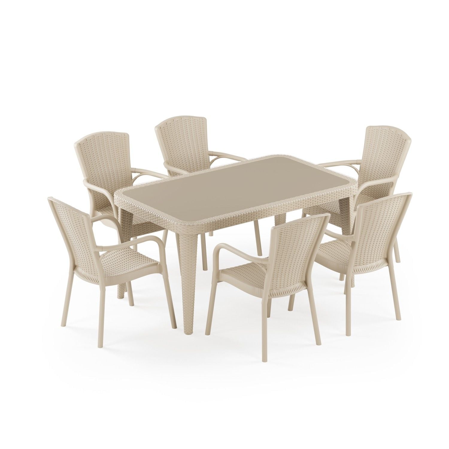 Bej 6 Kişilik Dış Mekan Bahçe Masa Sandalye Takımı 90x150
