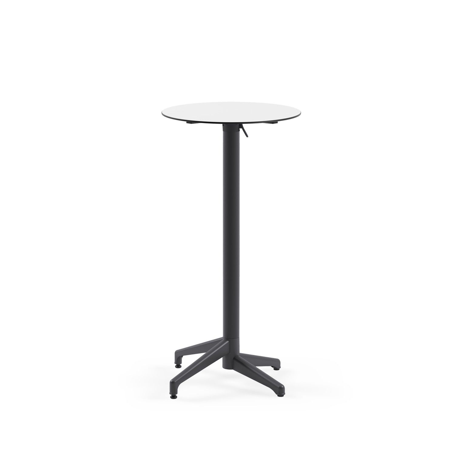 Compact Paslanmaz Bistro Katlanır Bar Masası - Yuvarlak Beyaz Laminat, Antrasit Gri Ayak, Dış Mekan Bahçe ve Cafe Kullanımı İçin Dayanıklı