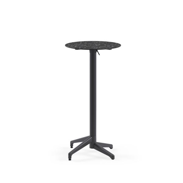Compact Paslanmaz Katlanır Cafe Bar Masası – 60 cm Yuvarlak, Terrazzo Mermer Desenli, Dış Mekan & İç Mekan Kullanımı