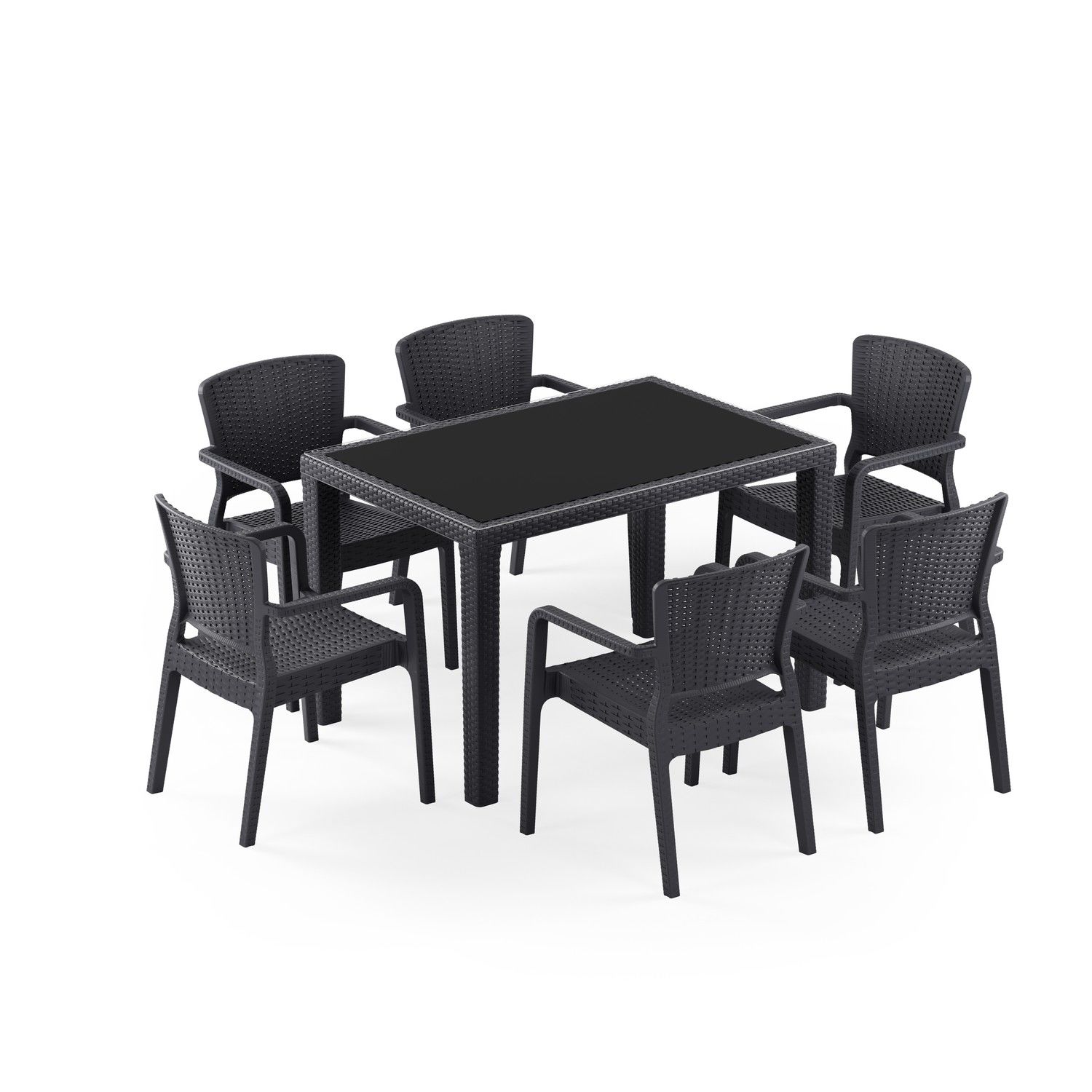 Antrasit Rattan Bahçe Masa Sandalye Takımı 6 Kişilik 80x120