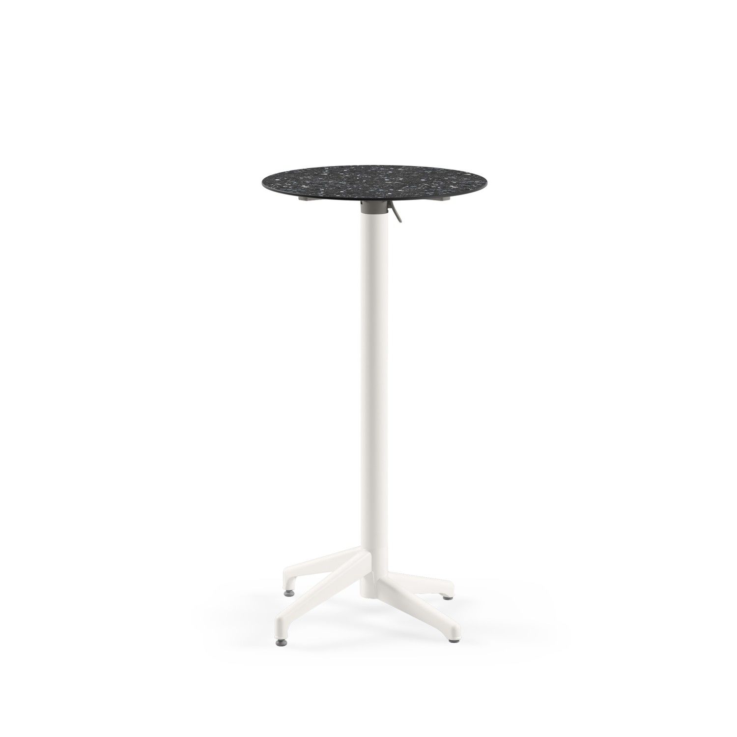 Compact Paslanmaz Katlanabilir Bistro Bar Masası – Terrazzo Mermer Desenli, Dış Mekan ve İç Mekan Kullanımına Uygun, Yuvarlak 60 cm, Beyaz Renk Ayaklı