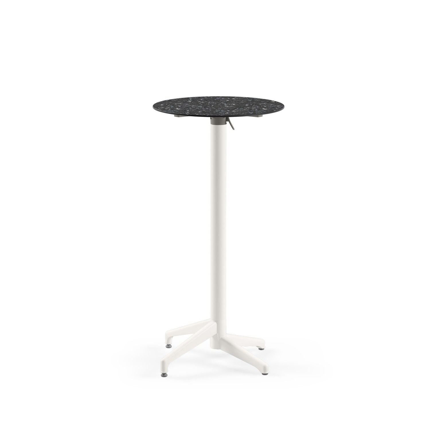 Compact Paslanmaz Katlanabilir Bistro Bar Masası – Terrazzo Mermer Desenli, Dış Mekan ve İç Mekan Kullanımına Uygun, Yuvarlak 60 cm, Beyaz Renk Ayaklı