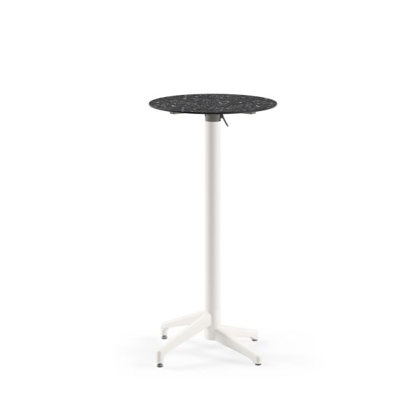 Compact Paslanmaz Katlanabilir Bistro Bar Masası – Terrazzo Mermer Desenli, Dış Mekan ve İç Mekan Kullanımına Uygun, Yuvarlak 60 cm, Beyaz Renk Ayaklı