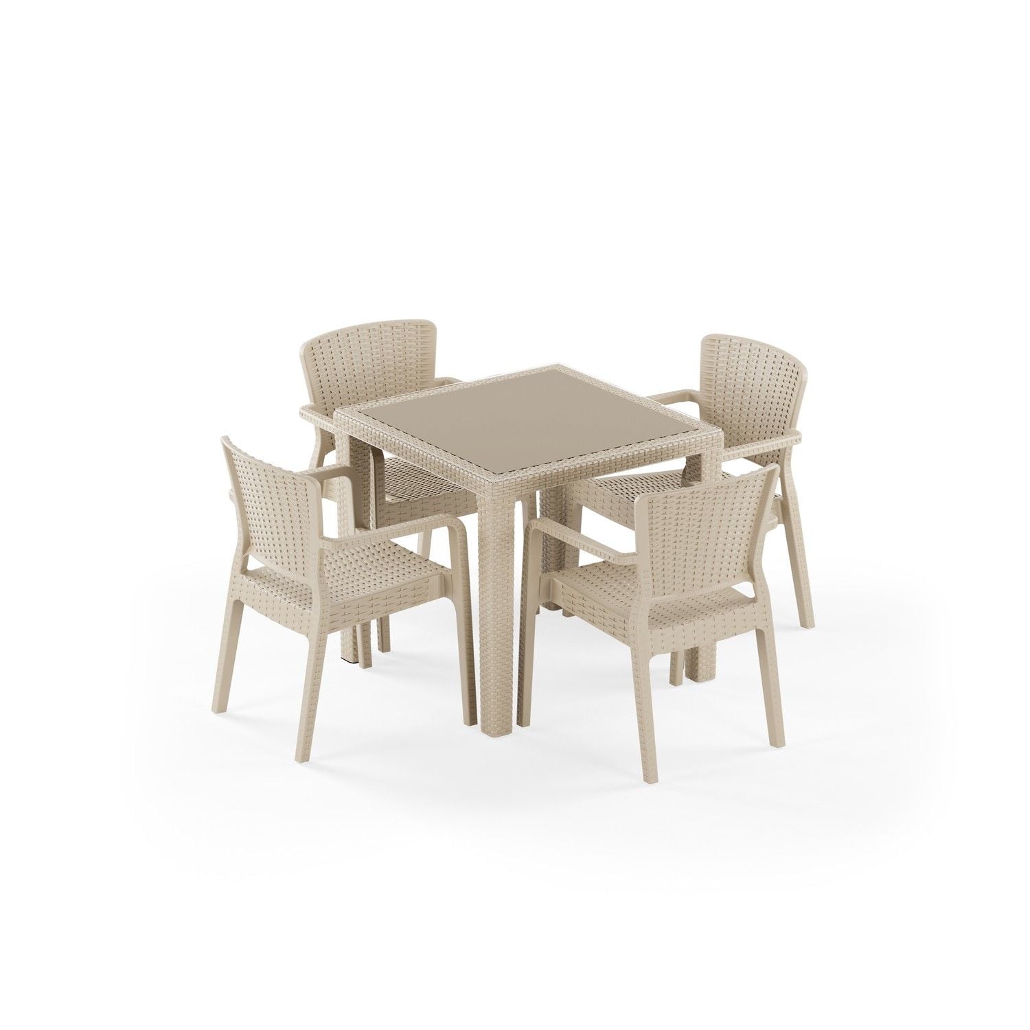 Bej 4 Kişilik Rattan Plastik Bahçe Masa Sandalye Takımı