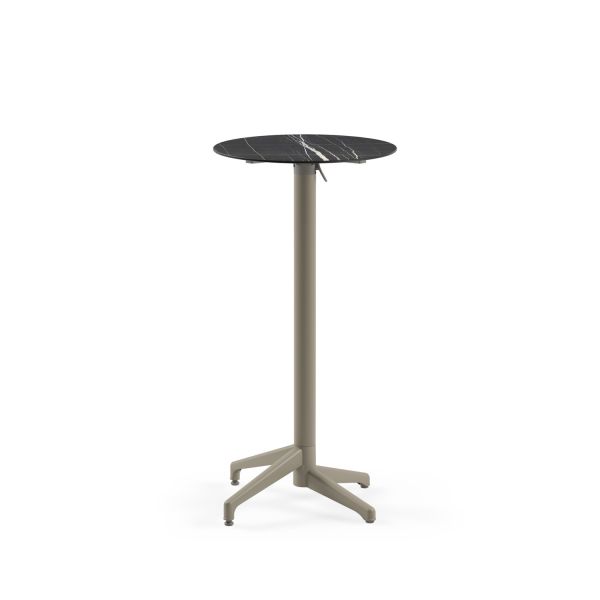 Compact Paslanmaz Katlanır Bar Masası - 60 cm Yuvarlak Siyah Mermer Desenli Üst, Dayanıklı ve Şık Dış Mekan Bahçe Bar Masası