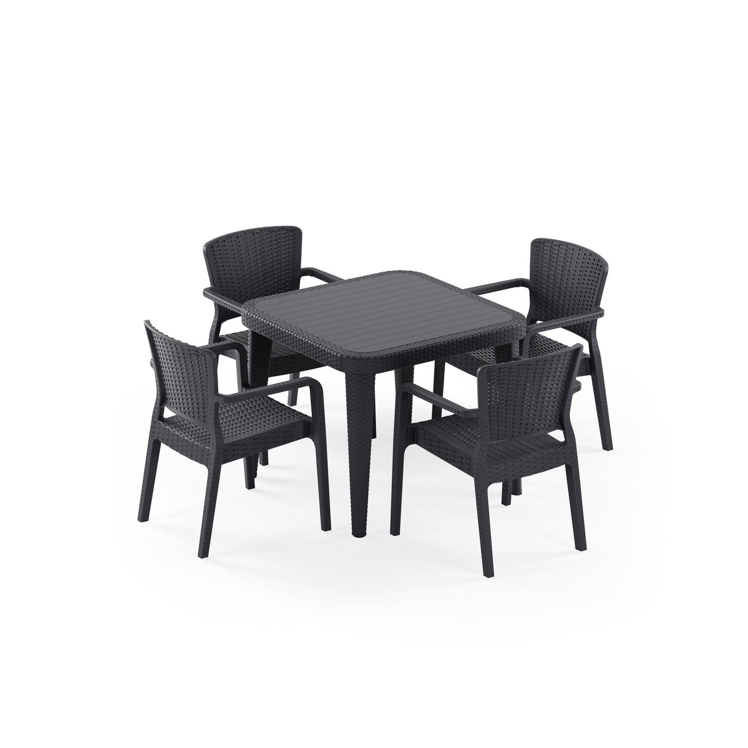 Antrasit Rattan Bahçe Masa Sandalye Takımı 4 Kişilik 90x90