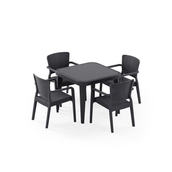 Antrasit Rattan Bahçe Masa Sandalye Takımı 4 Kişilik 90x90