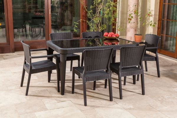 Wenge Plastik Bahçe Masa Sandalye Takımı 6 Kişilik