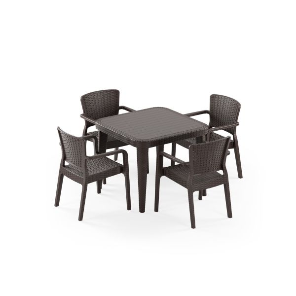 Venge Rattan Bahçe Masa Sandalye Takımı 4 Kişilik 90x90