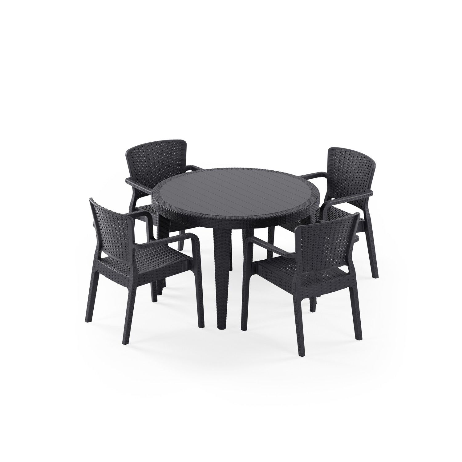 Antrasit Rattan Bahçe Masa Sandalye Takımı 4 Kişilik 110cm