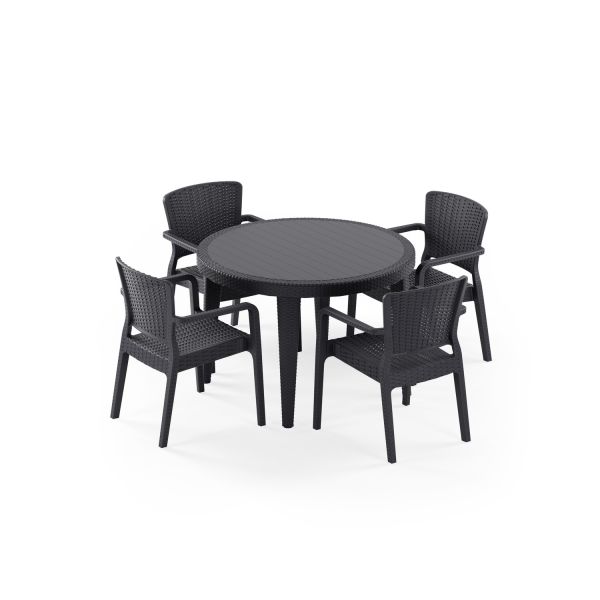 Antrasit Rattan Bahçe Masa Sandalye Takımı 4 Kişilik 110cm