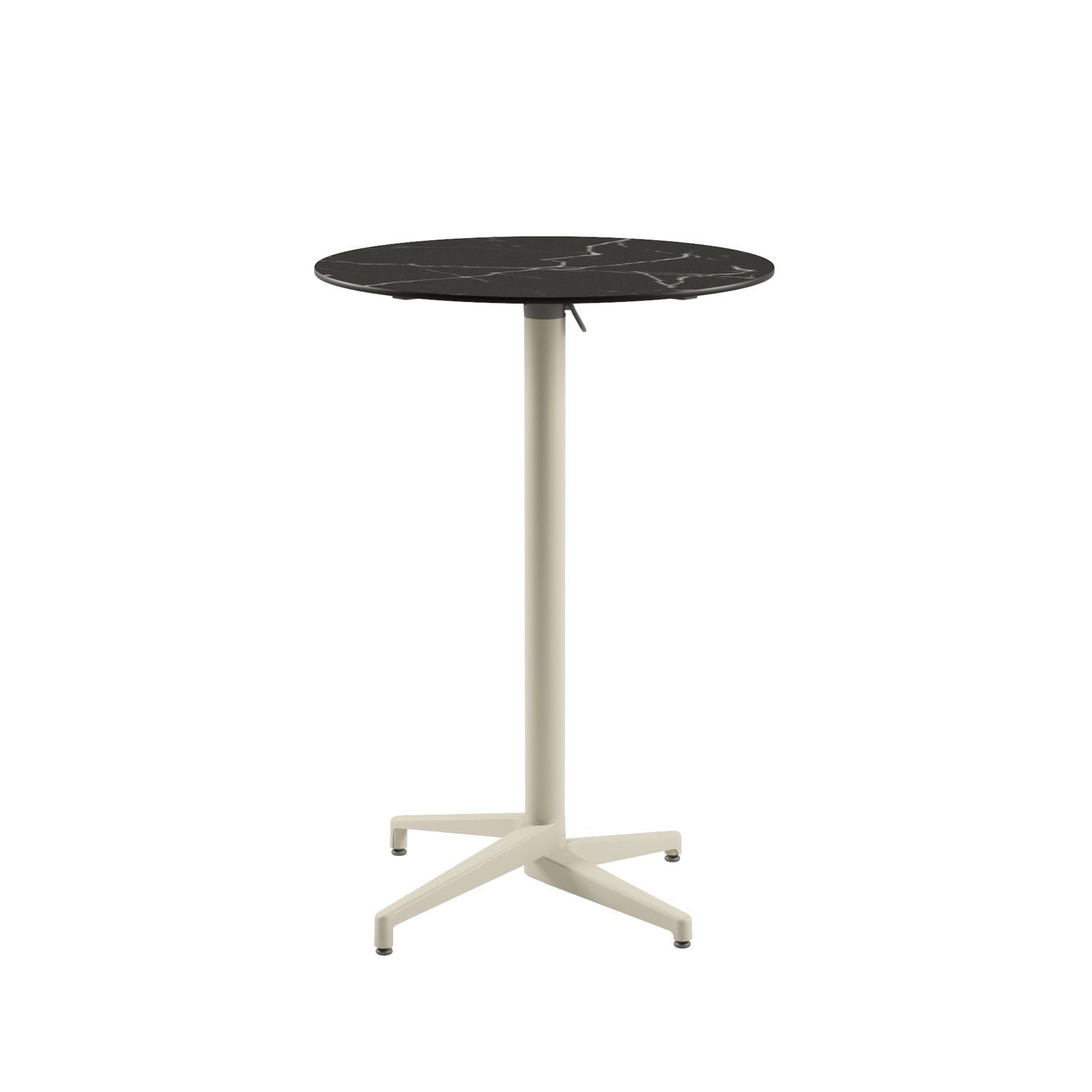 Compact Paslanmaz Katlanır Restaurant Bar Masası - 70 cm Çap, Siyah Mermer Desenli Laminat, Bej Renk Ayak, Dış Mekan ve İç Mekan Kullanımı için Uygun