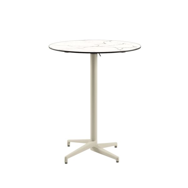 Compact Paslanmaz Katlanır Bar Masası - Beyaz Mermer Desenli Laminat Üst, 70 cm Yuvarlak, Bistro Kokteyl Otel & Restaurant Bar Masası, Dış Mekan Kullanımı