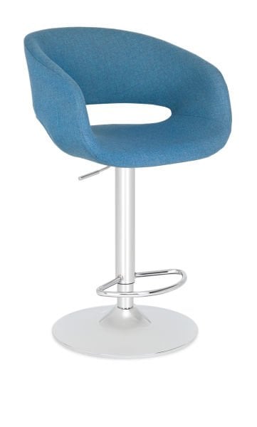 Elegant Modern Rahat Mavi Kumaş Bar Sandalyesi - Metal Krom Tabanlı Ergonomik Mutfak, Kafe, Restaurant İçin Şık ve Dayanıklı Bar Sandalyesi