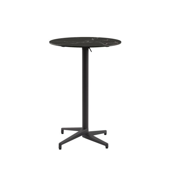 Compact Paslanmaz Katlanır Mutfak Bar Masası – 70 cm Yuvarlak Antrasit Gri Ayaklı, Siyah Mermer Desenli Laminat Üst, Dayanıklı ve Şık Dış Mekan Bahçe Bar Masası