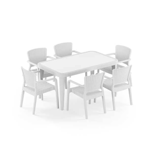 Beyaz 6 Kişilik Bahçe Masa Sandalye Takımı 90x150