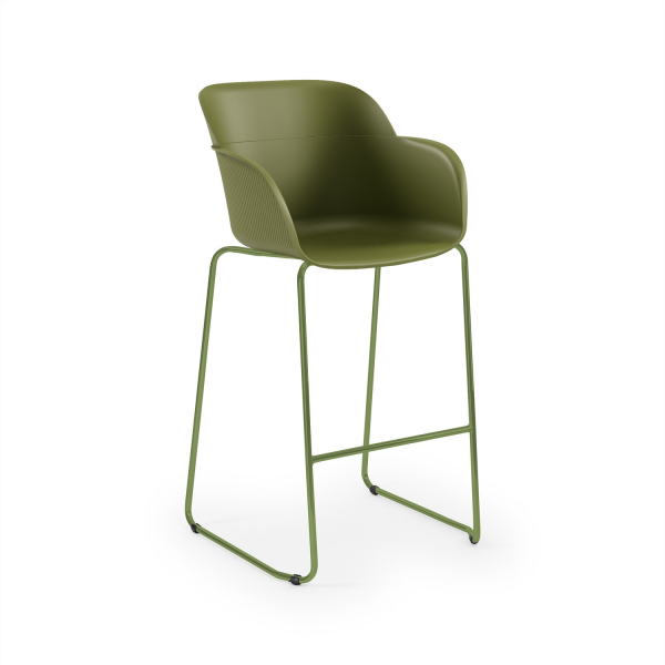 Haki Yeşil Plastik Oturumlu Metal Ayaklı Bar Sandalyesi 73 cm