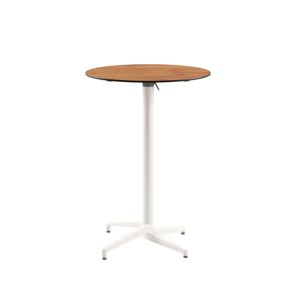 Compact Paslanmaz Katlanır Mutfak Bar Masası - 70 cm Yuvarlak Beyaz Ayak, Ahşap Laminat Üst Tabla, Dayanıklı ve Şık Tasarım, İç ve Dış Mekan Kullanımına Uygun