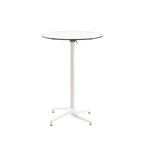 Compact Paslanmaz Katlanabilir Bar Masası - 70 cm Yuvarlak Beyaz Laminat Üst Tabla, Bahçe, Restoran, Kokteyl, Dış Mekan Kullanımı için Şık ve Dayanıklı