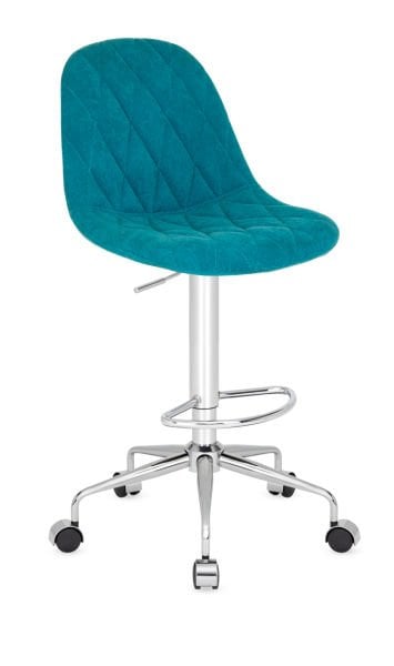 Teen Tekerlekli Yüksek Bar Sandalyesi – Ergonomik ve Şık Tekerlekli Bar Taburesi Mavi Kumaş Döşemeli
