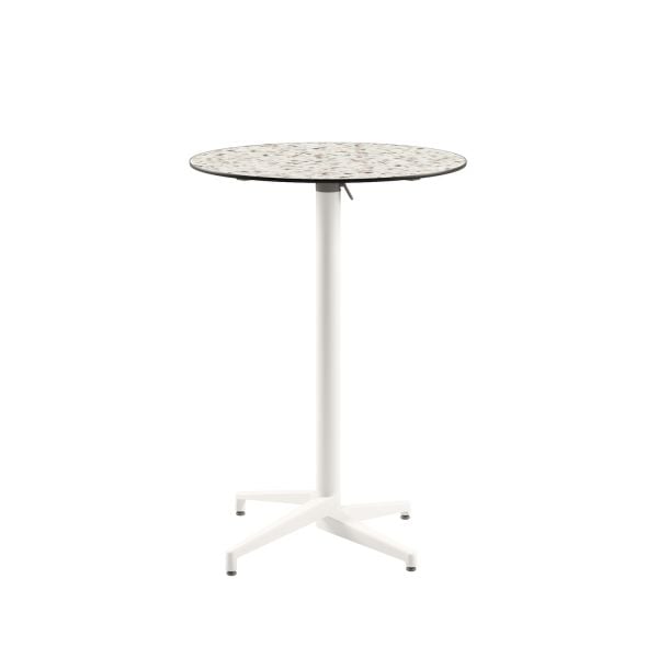 Compact Paslanmaz Katlanır Bistro Cafe Bar Masası | Terrazzo Mermer Desenli | Dış Mekan ve İç Mekan Kullanımına Uygun | 70 cm Yuvarlak