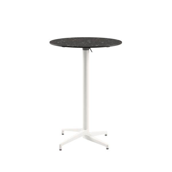 Compact Yuvarlak Katlanır Paslanmaz Bistro Otel Bar Masası | 70 cm Çap | Dış Mekan & Bahçe Kullanımı | Terrazzo Mermer Desenli