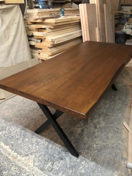 Doğal Kenar Kayın Ağacı Ceviz Rengi Kütük Masa Ölçüleri 200x90.cm