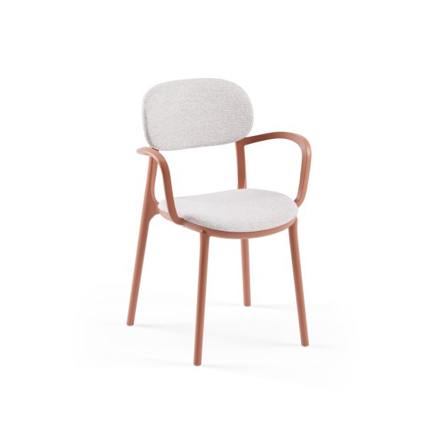 Terrakota Gövde Krem Kumaş Kollu Mutfak Sandalyesi