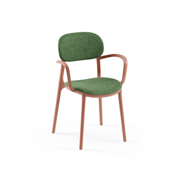 Terrakota Renk Plastik Yeşil Kumaş Kollu Cafe Sandalyesi