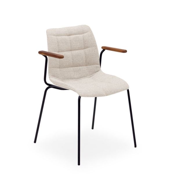 Siyah Metal Dayanıklı İskele Ekru Krem Kumaş Modern Kollu Sandalye