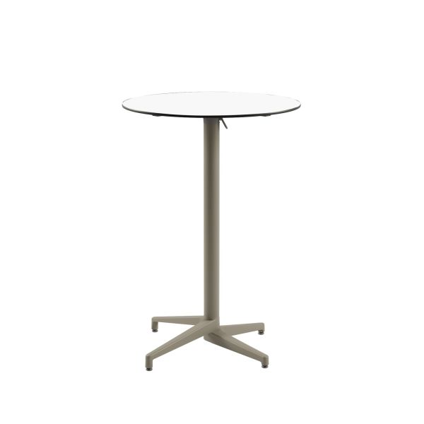 Compact Paslanmaz Katlanabilir Bar Masası - Beyaz Laminat Üst, Yuvarlak, 70 cm Çap, Dış Mekan Bahçe, Havuz Kenarı, Otel, Kafe için İdeal