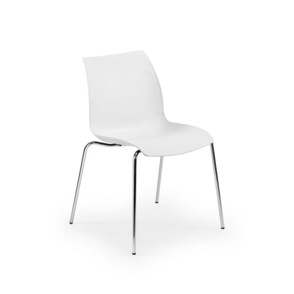 Şık ve Dayanıklı: Metal Krom Ayaklı Polipropilen Beyaz Plastik Oturaklı Mutfak Sandalyesi