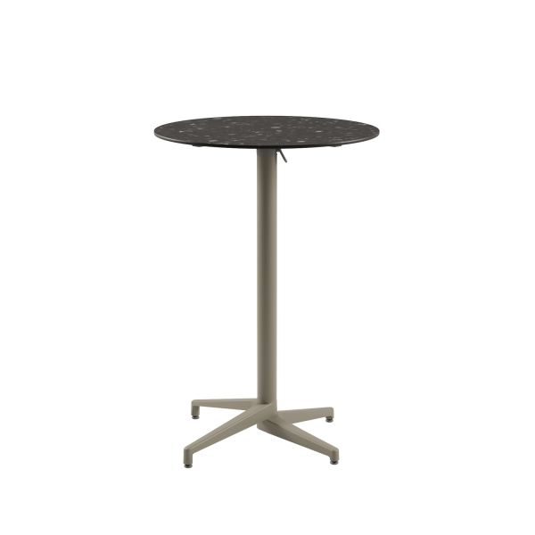 Compact Paslanmaz Katlanabilir Bar Masası | 70 cm Çaplı Yuvarlak Terrazzo Mermer Desenli | Bahçe, Otel, Cafe ve Dış Mekan Kullanımı İçin Dayanıklı ve Şık