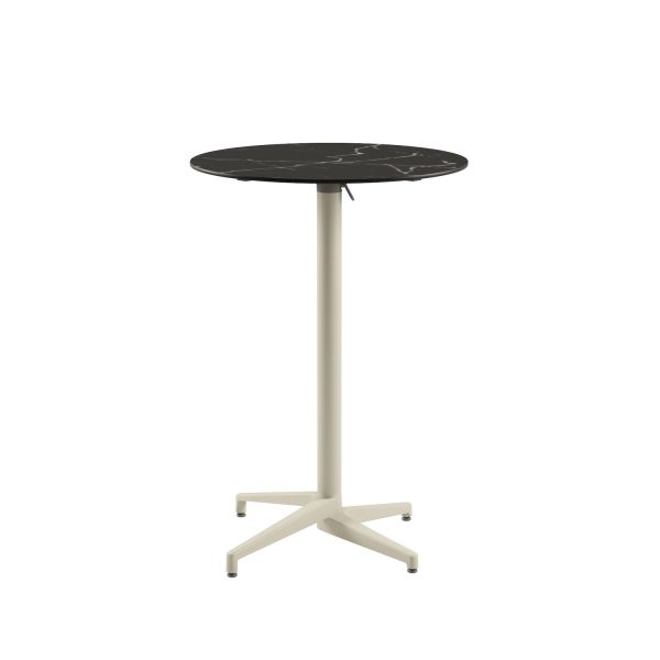 Compact Paslanmaz Katlanır Mutfak Bar Masası – 77 cm Çap, Siyah Mermer Desenli, Bej Renk Ayaklı, Dayanıklı ve Şık Tasarım, Dış Mekan ve İç Mekan Kullanımı İçin İdeal