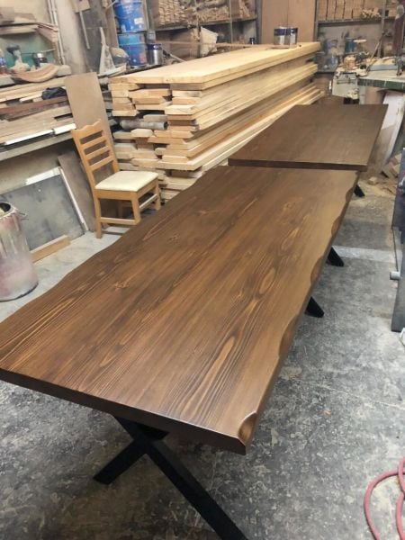 80x180 Göknar Ağacı Ceviz Ahşap Kütük Salon Masası